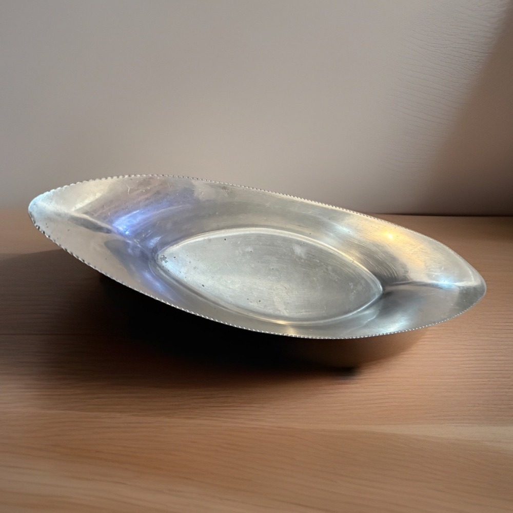 Vintage Stamped Spanish Made Aluminum Decorative Serving Dish Bread Tray
